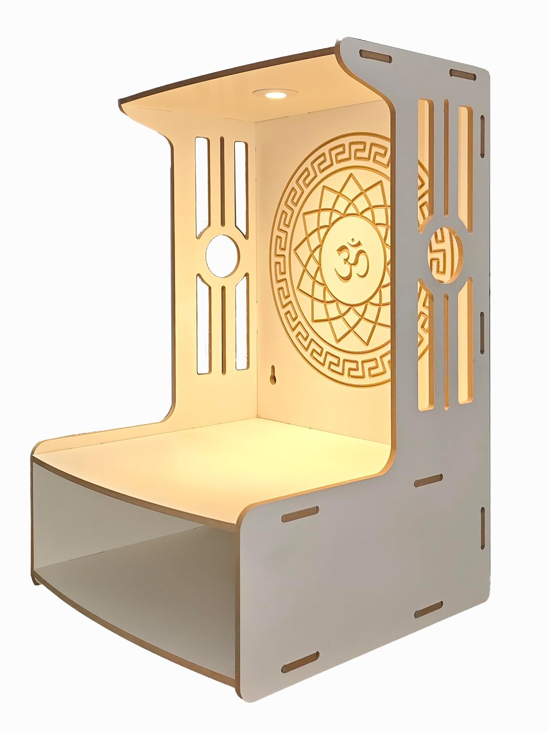 Alpine Willow wall-mounted pooja mandir with LED spotlight (white)