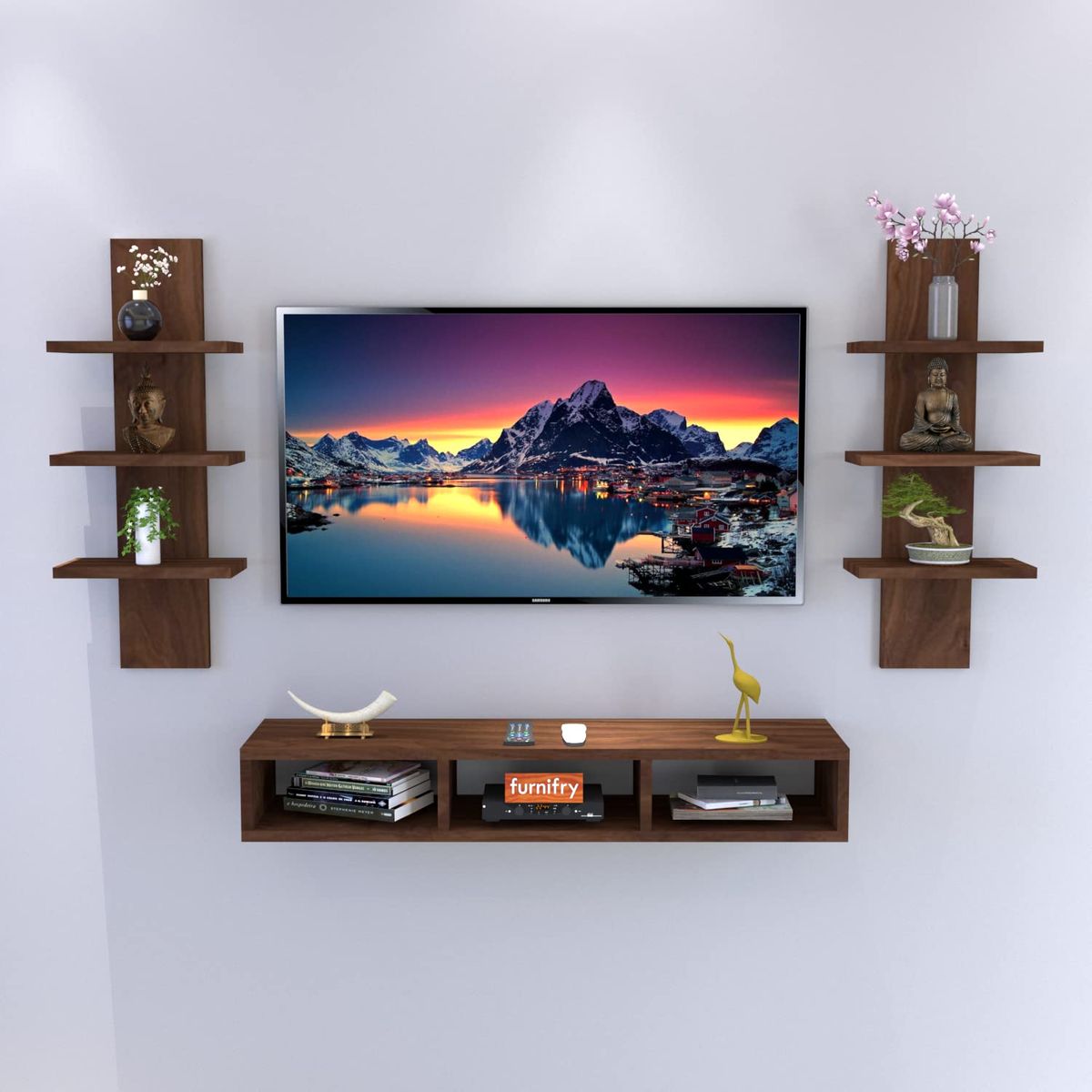 Furnifry wall-mounted TV unit with shelves